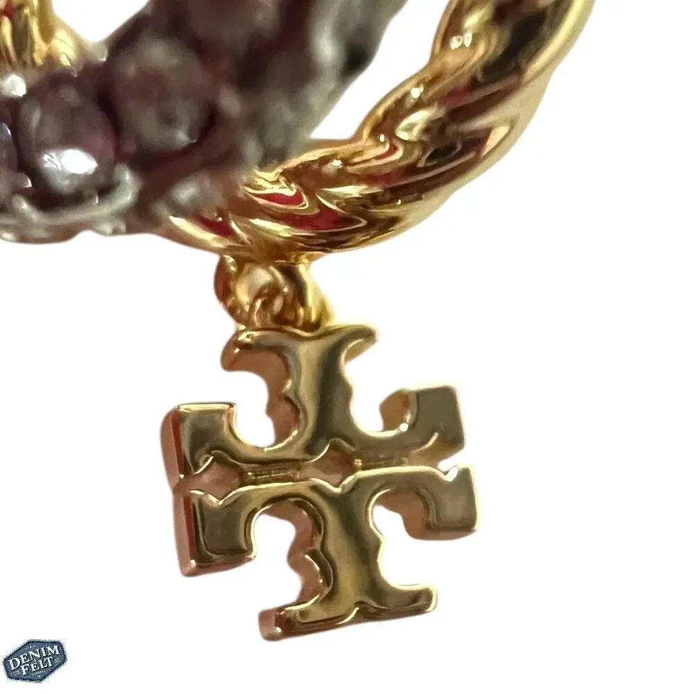 Tory‎ Burch Women’s Gold/Silver TEXTURED ROPE PAVE HUGGIE EARRINGS | NEW!!